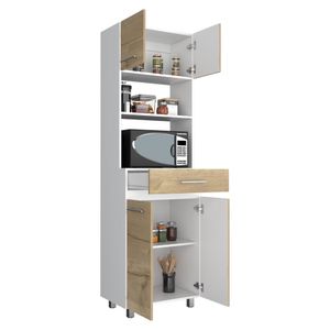 Módulo Microondas Prada, Café claro y Blanco, con rodachinas y variedad de entrepaños FLD