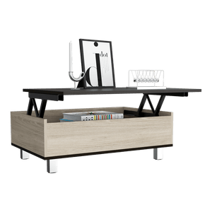 Mesa de Centro Salento, Beige y Plata Oscuro, con Gran Capacidad de Almacenamiento
