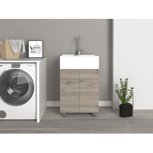 Mueble Lavadero Provenza, Cocoa y Humo, con dos puertas batientes y patas metálicas