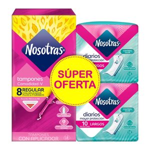 Oferta Tampones Nosotras Regular Con Aplicador X 8Und + Protectores Diarios Largos X 20Und